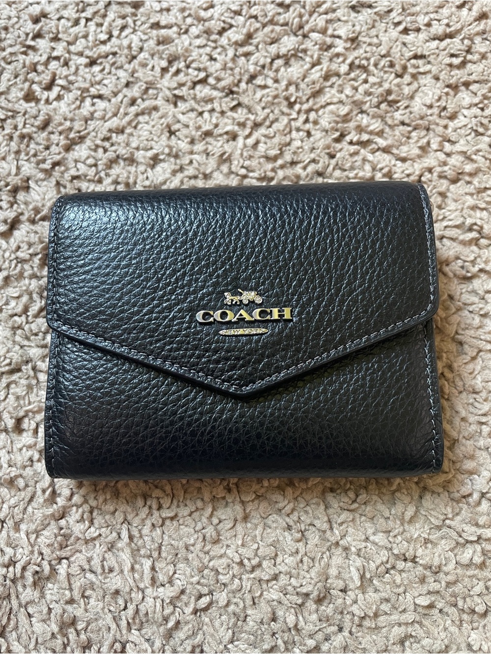 COACH Black Pebbled Leather Card Holder with Silver Logo